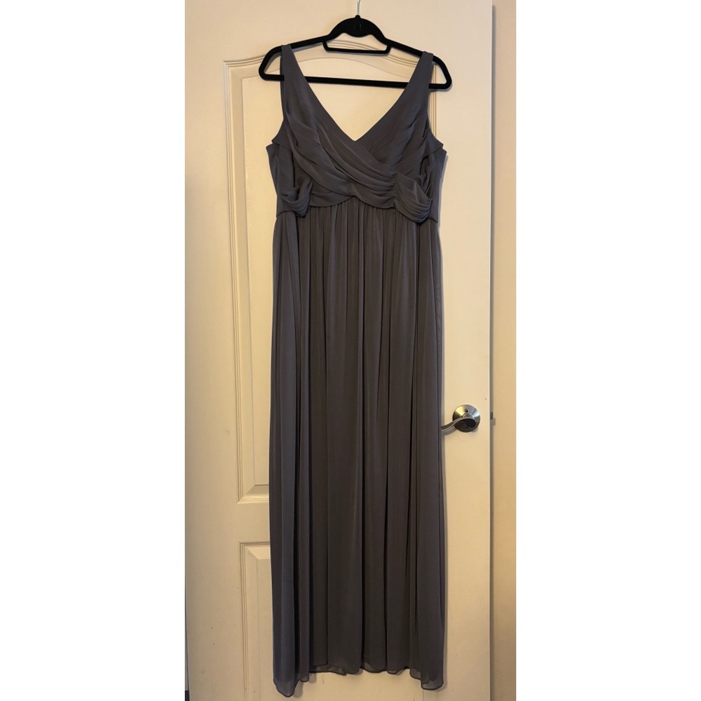 David’s Bridal Mesh Dress with Cowl Back in Pewter UNALTERED
